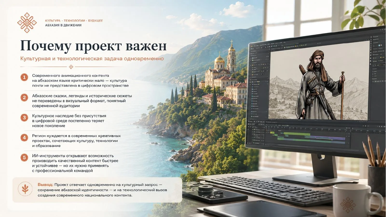Слайд 3: Абхазская студия ИИ анимации